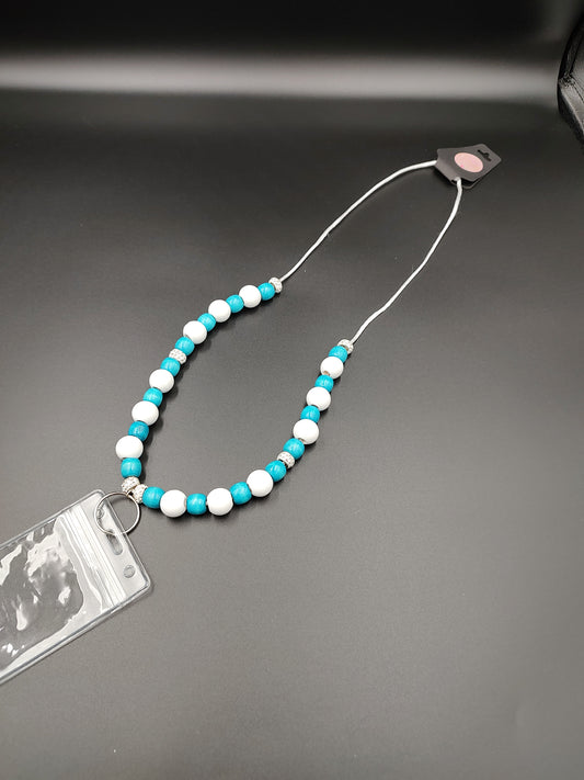 Handmade White and Turquoise Lanyard - Product Code 1017